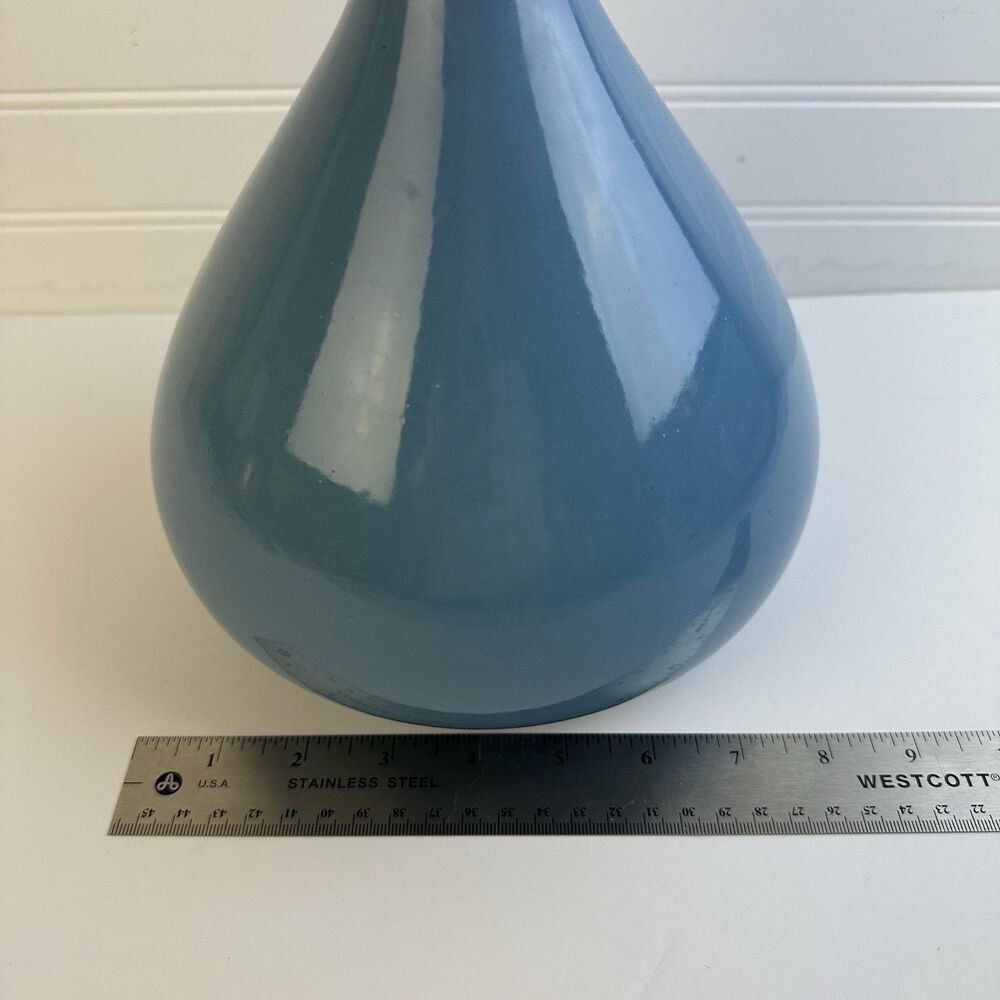 Vintage 80s Modern Ceramic Gourd Flower Vase Blue Glossy Glaze #454 Made in USA - Picture 5 of 7